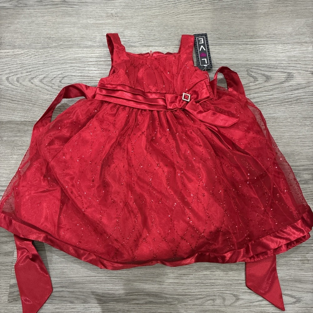 LOVE Girls Red Special Occasion Satin Tulle Sash Party Dress Size 2T Months NWT